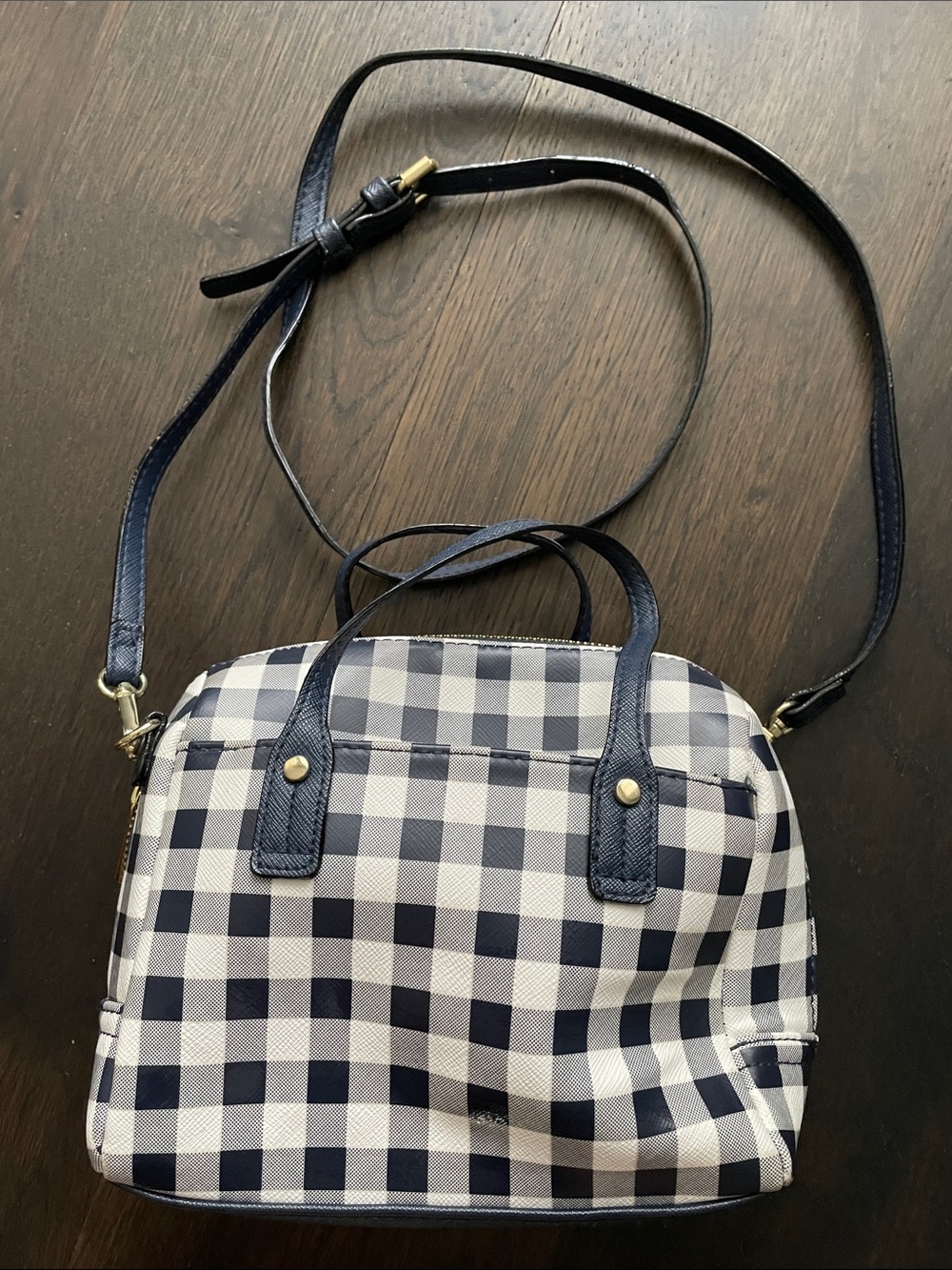 Navy Gingham Crossbody Bag